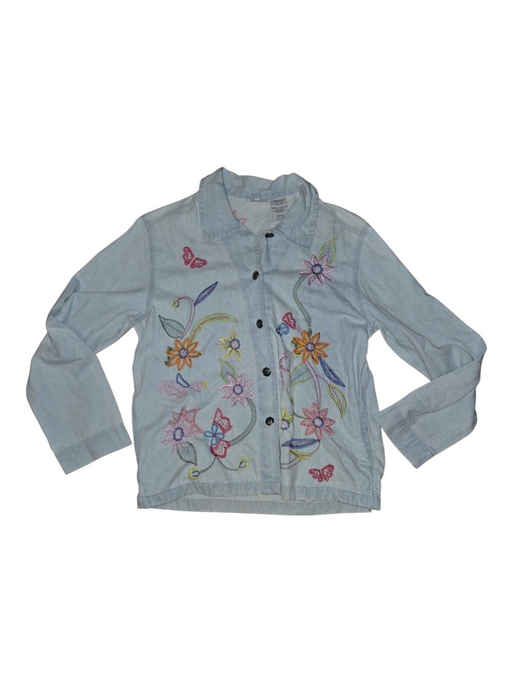 White Stag Light Blue Denim Jacket with Floral Embroidery Size S